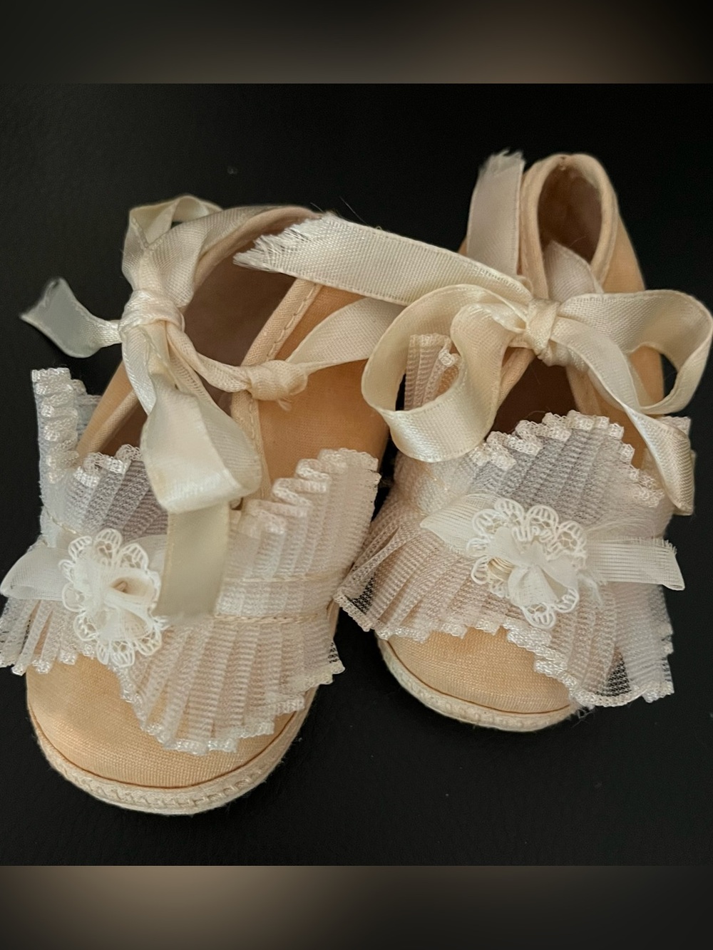 Vintage Baby Booties Tiny Lace and Ribbon Shoes Slippers Baptism Christening